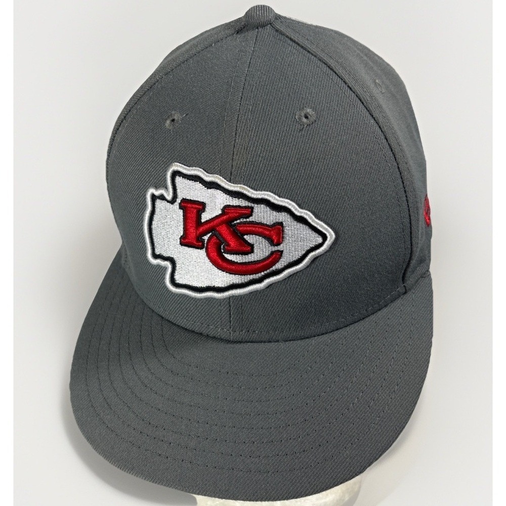 New Era NFL 59FIFTY Fitted‎ Hat Graphite Gray Kansas City Chiefs Size 7 3/8 EUC